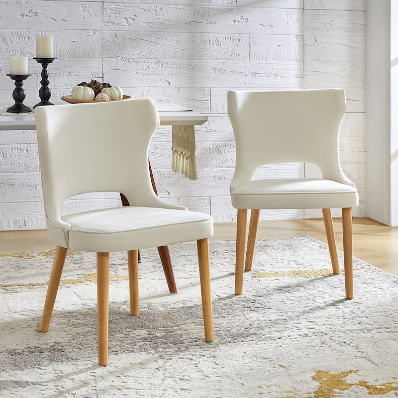 Rita Mid-century Modern Dining Chair with Solid Wood Legs Set of 2 by HULALA HOME - Ivory