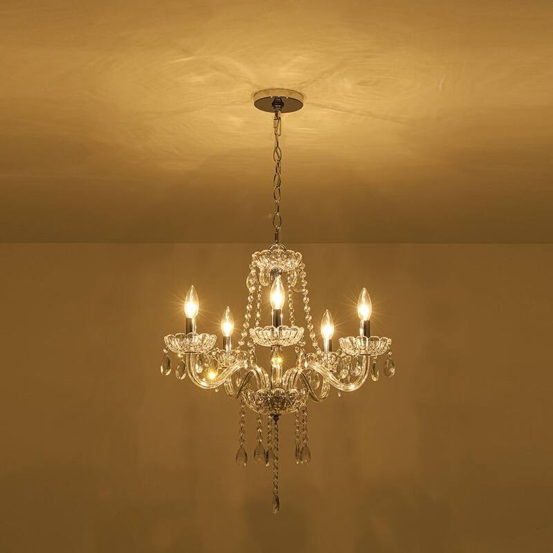 French Glam 5-Light Candle-Style Crystal Chrome Chandelier - 21.3in