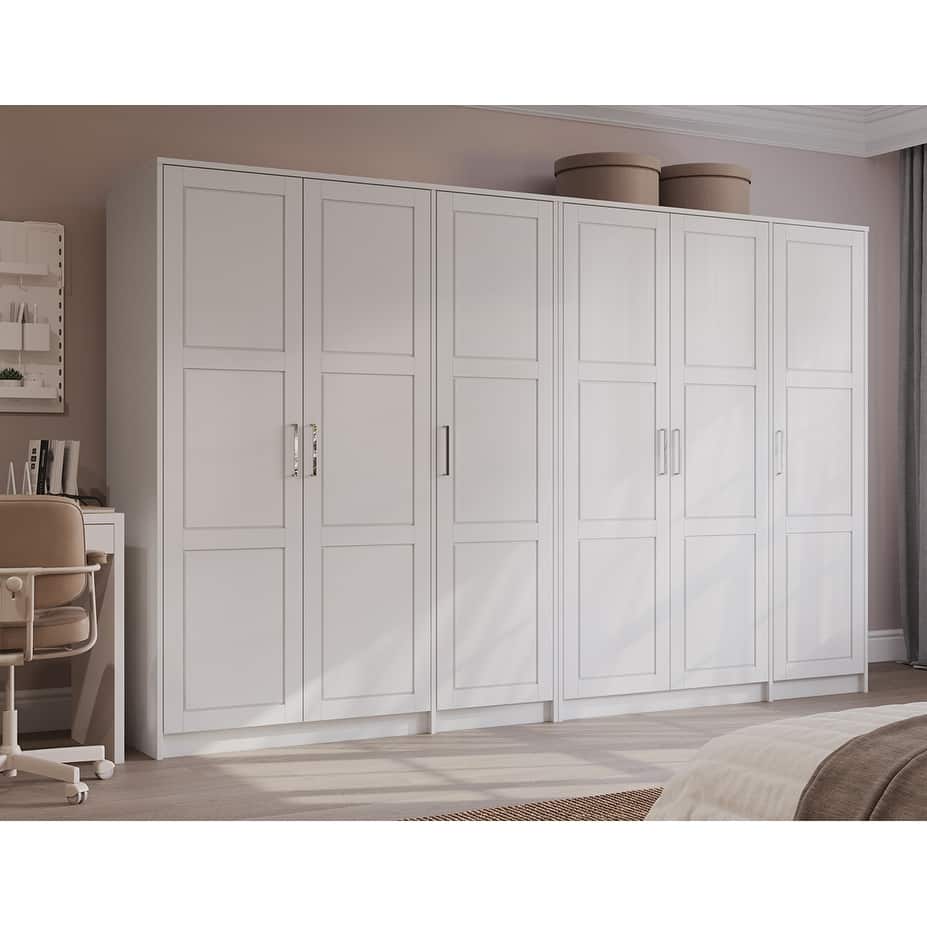 Palace Imports 100% Solid Wood Urban 6-Door Wardrobe with Solid and Mirrored Doors