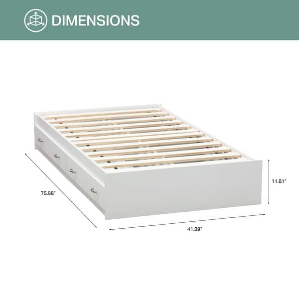 OS Home and Office Furniture Model 6000 Twin Sized White Mates Bed with Two Drawers