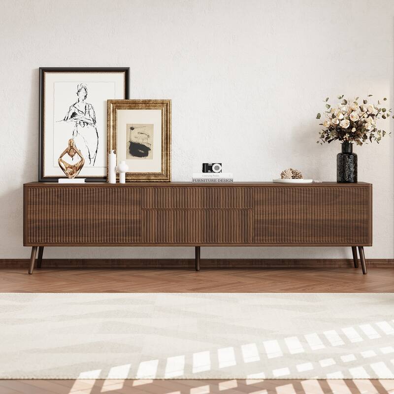 Rossetta 70'' Modern Clean Design rounded edges TV Stand with Cable Management and Drawers, up to 80"