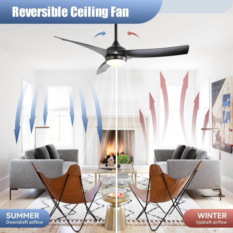 52 Inch Ceiling Fan with Light and Remote Control, 3-Blade Reversible DC Motor Fan, Dimmable 3-color Temperature