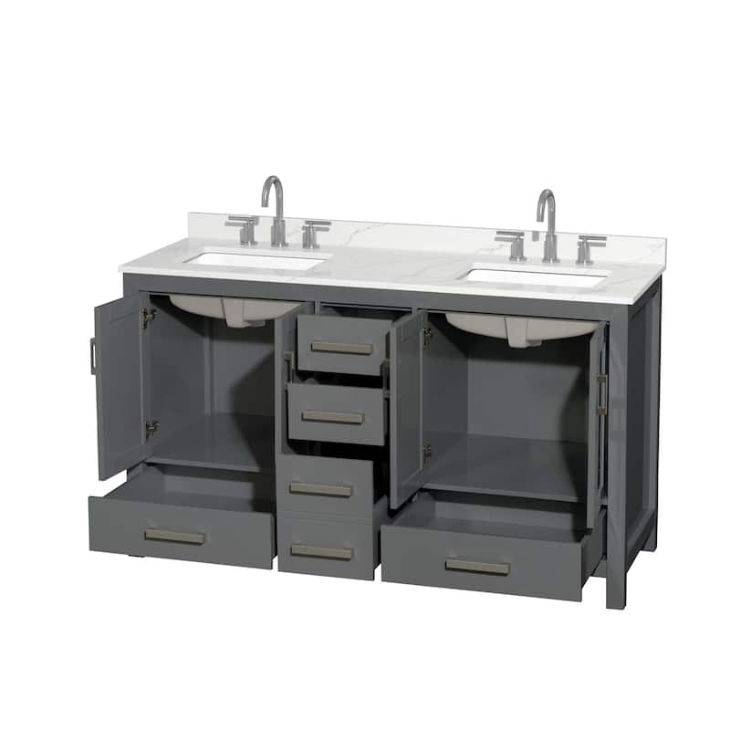 Sheffield 60-inch Double Vanity, 3 Hole Quartz Top