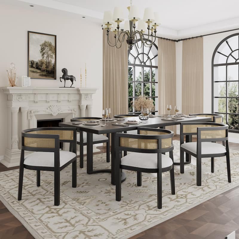 Lythor 7pc Dining Set with Cushioned Seats, Cane Rattan Webbing, Rubberwood by Christopher Knight Home