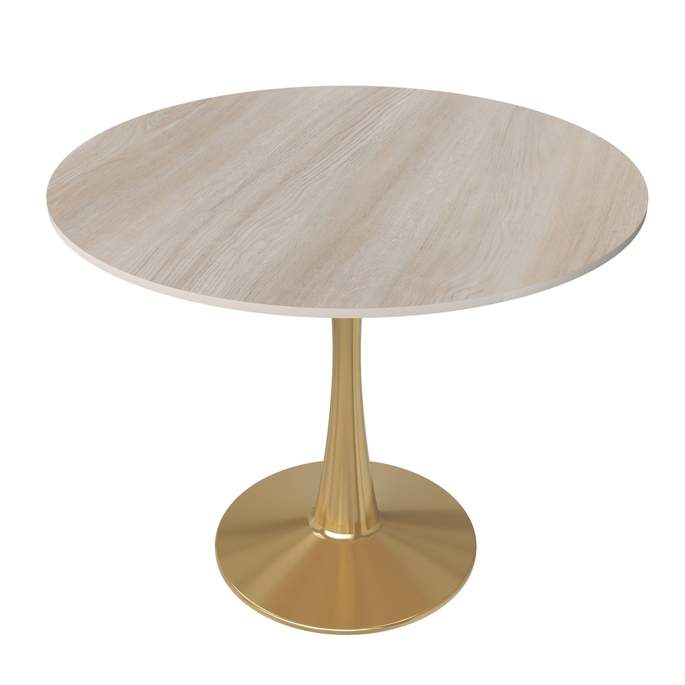 Bristol 35" Round Dining Table for 4 with MDF Tabletop in Gold Steel Base for Kitchen & Dining Room