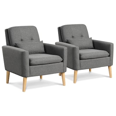 Gymax 2PCS Mid-century Accent Chair Linen Fabric Reading Armchair w/