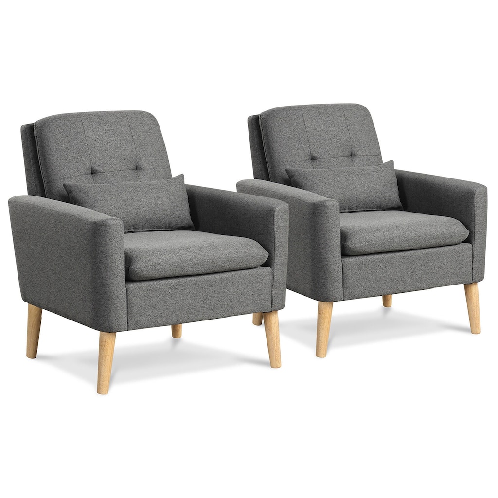 Gymax 2PCS Mid-century Accent Chair Linen Fabric Reading Armchair w/