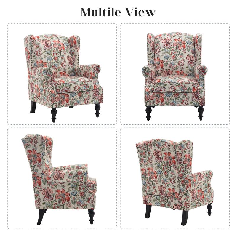 HOMYKA 29'' Wide Floral Pattern Wingback Accent Armchair with Nailhead Trim