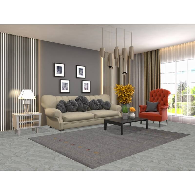 Hand Knotted Oriental 100% Wool Carpet Tribal Tribal Greys & Charcoal Gabbeh Area Rug - 7' 10'' X 5' 8''