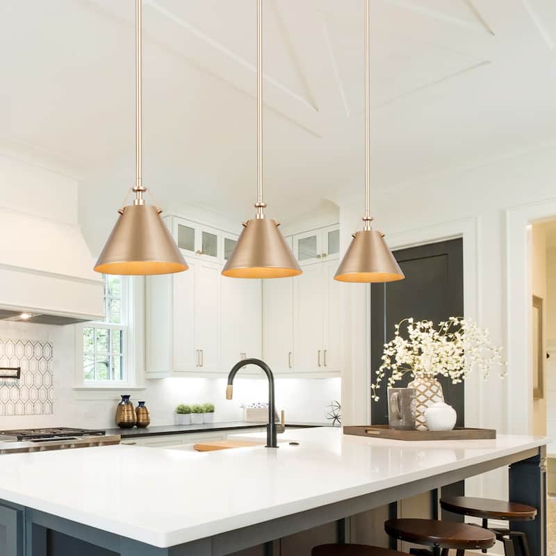 Modern Gold 1-Light Cone Pendant Light for Kitchen Island Dining Room - D8"x H 7"