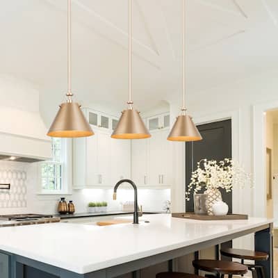 Modern Gold 1-Light Cone Pendant Light for Kitchen Island Dining Room - D8"x H 7"