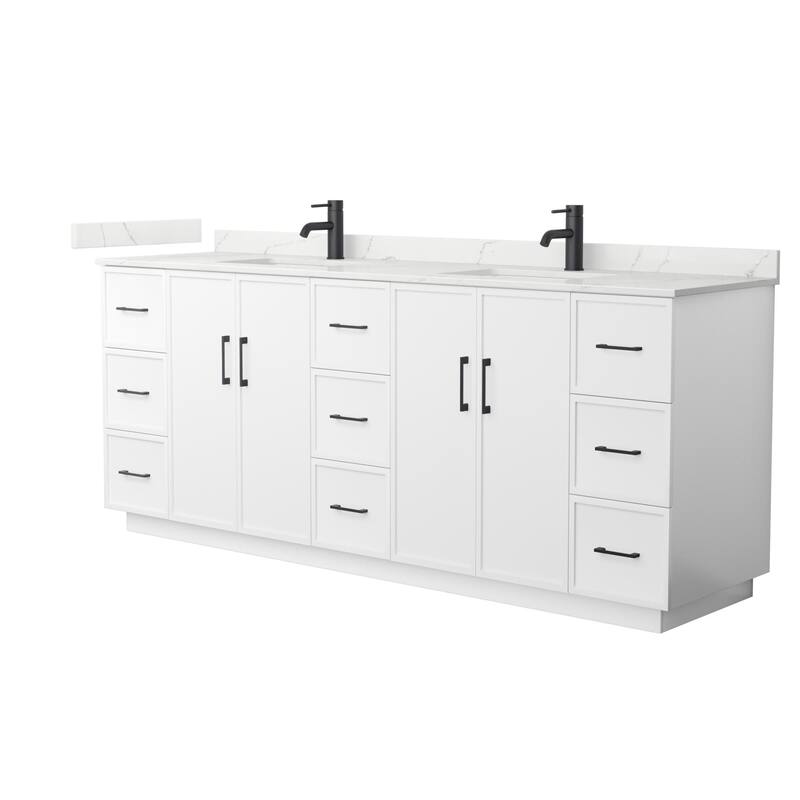 Wyndham Collection WCH7474-84D-QTZ-UNSMXX Elan TK 84" Free Standing - White / Giotto Quartz Top / Matte Black Hardware