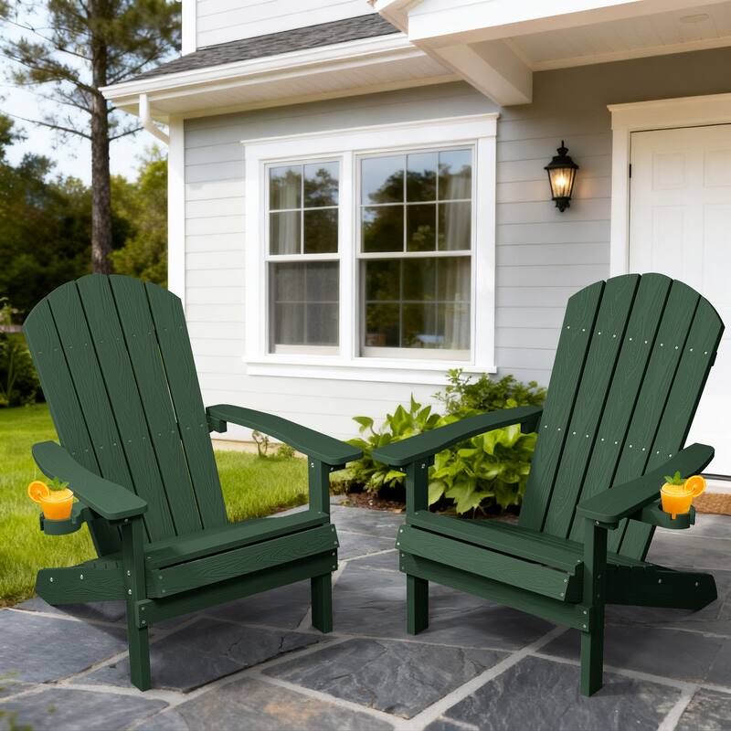 WINSOON All Weather HIPS Outdoor Plastic Adirondack Chairs Set of 2 - Green