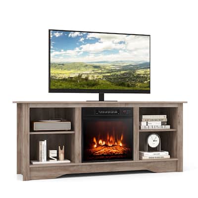 Gymax 58'' TV Stand w/ 18'' Electric Fireplace Heater 3-Adjustable
