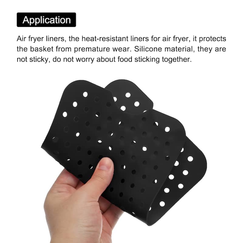 Reusable Silicone Air Fryer Liners 5x8 Inch Black, Pack of 2 - Black