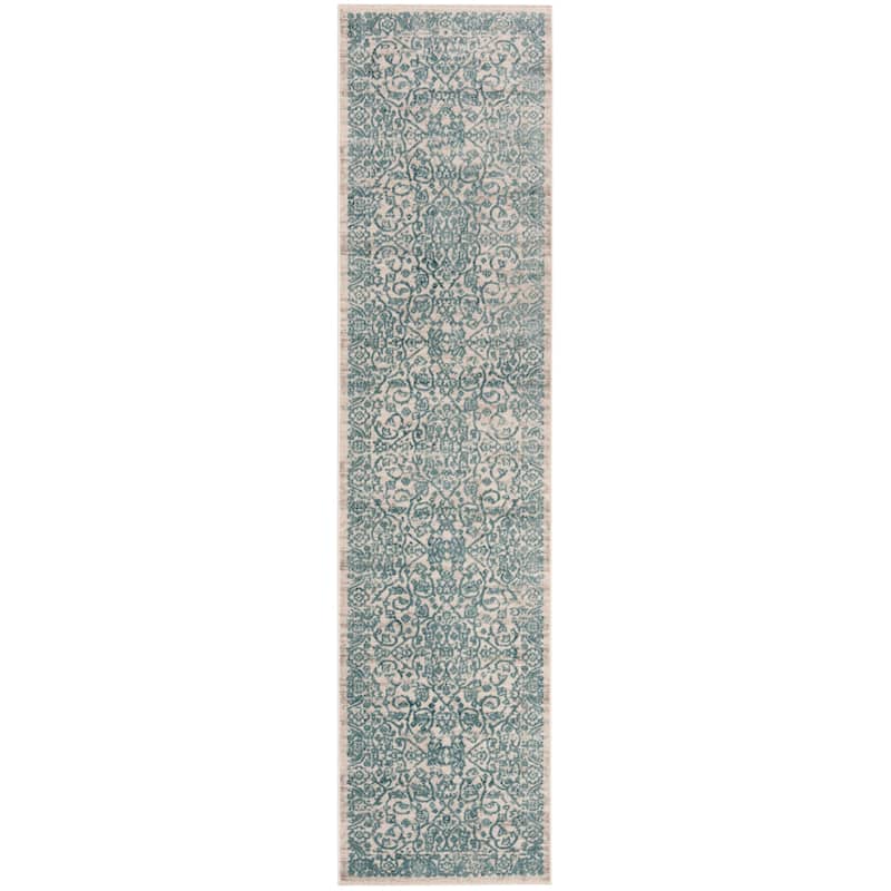 SAFAVIEH Princeton Biddie Vintage Distressed Boho Oriental Polyester Rug - 2' x 8' Runner - Blue/Beige