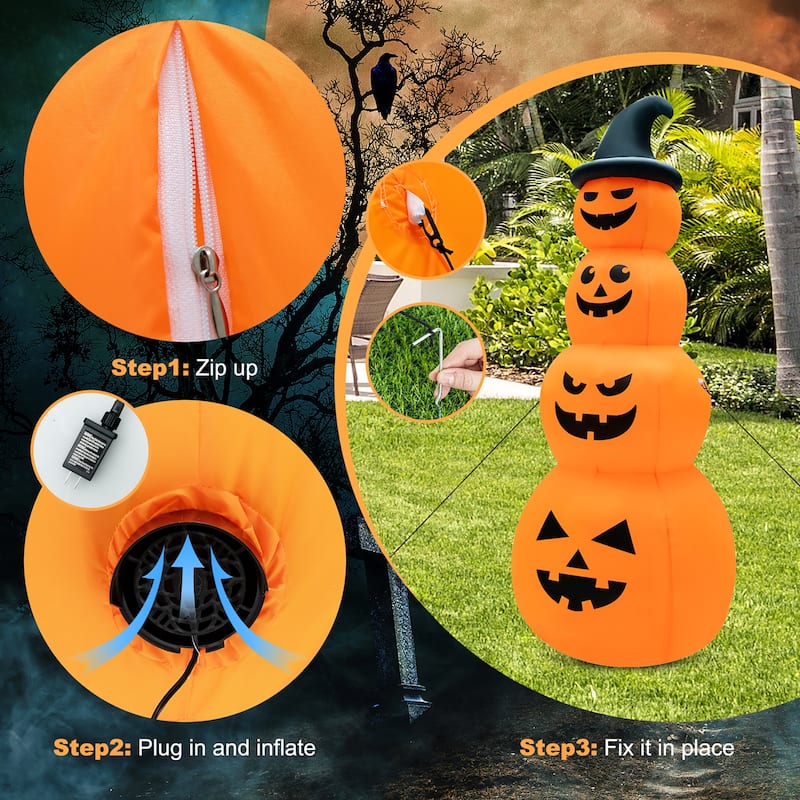 8FT Halloween Inflatable Pumpkin 4 Pumpkins Stack Halloween Decoration