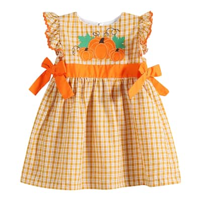 Lil Cactus Orange Pinstripe Ruffle Pumpkin Bow Dress