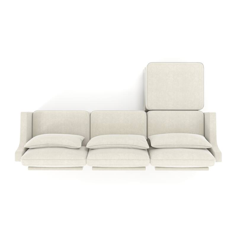 105.9" Chenille 3-Seater Sofa with 2 Movable Ottomans, High-Resilience Sponge and Solid Wood Base