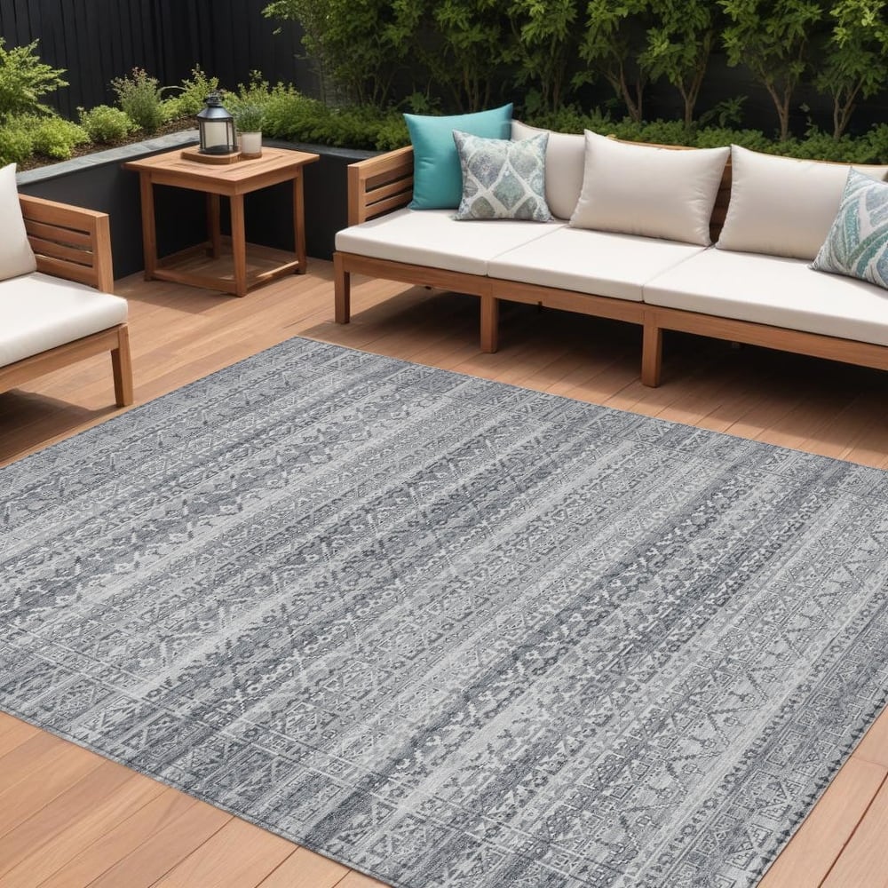 HomeRoots Striped Transitional Rectangle Outdoor Rug