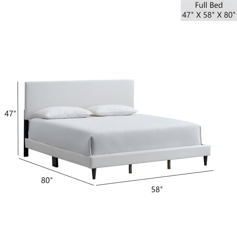 Full Upholstered Bed Frame with Adjustable Headboard in White Faux Leather