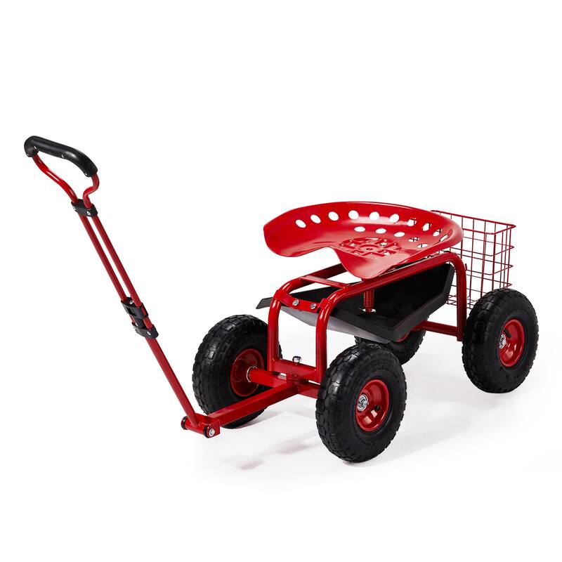 Rolling Garden Work Seat with Wheels, Garden Scooter with 360 Degree Swivel Seat - 35 x 17.7 x 22.4