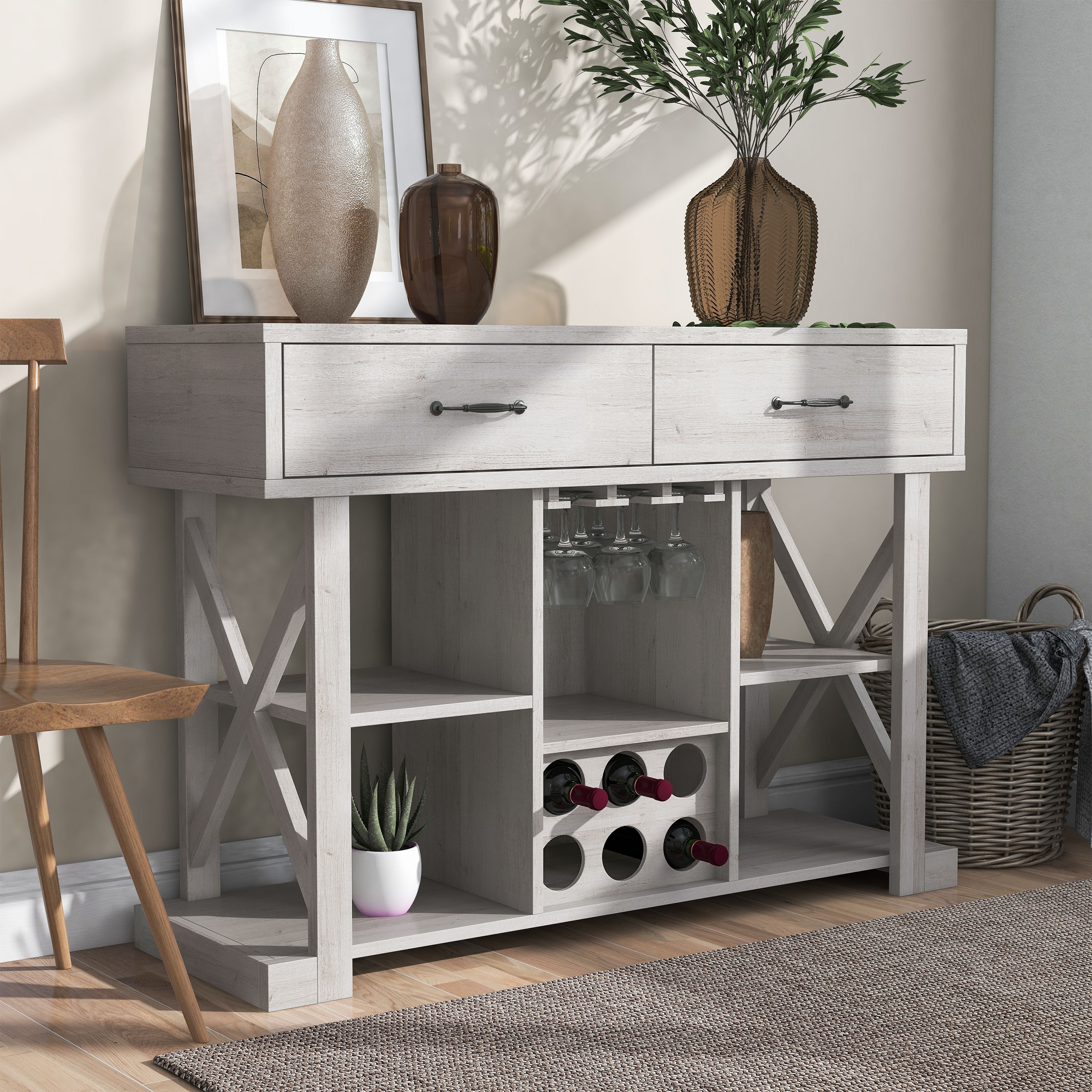 Oak console table with best sale wine rack