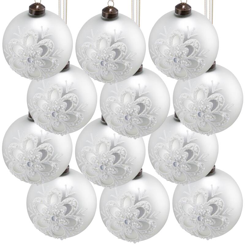 D3" Christmas Ball Ornaments, Glass Decorative Hanging Ball Christmas Tree Ornaments for Holiday, Set of 12