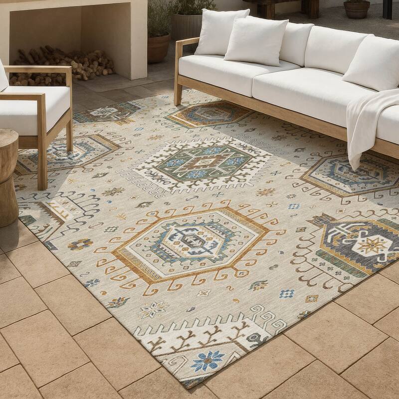 Machine Washable Indoor/ Outdoor Global Akron Chantille Rug - Beige - 10' x 14'
