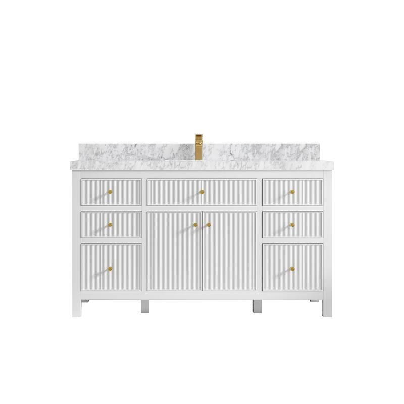 Willow Collections 60 in W x 22 in D Sonoma Free Standing Reeded Single Sink Bathroom Vanity with Countertop - 2" Carrara Marble - White
