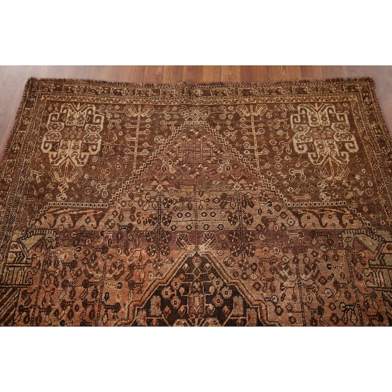 Qashqai Persian Antique Rug Hand-Knotted Vegetable Dye Wool Carpet - 4'8"x 7'9"
