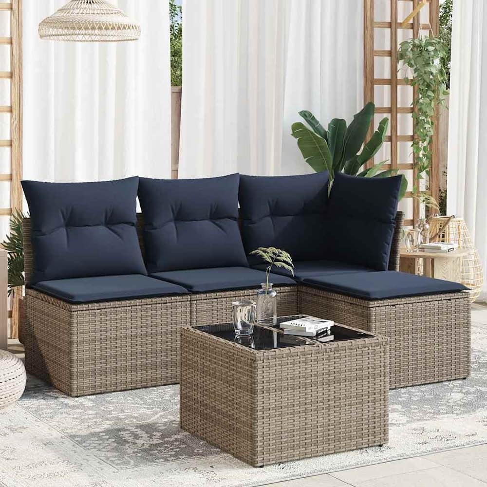 vidaXL 4/5 Piece Patio Sofa Set with Cushions Black/Brown/Gray Poly Rattan - 24.4 x 24.4 x 27.2