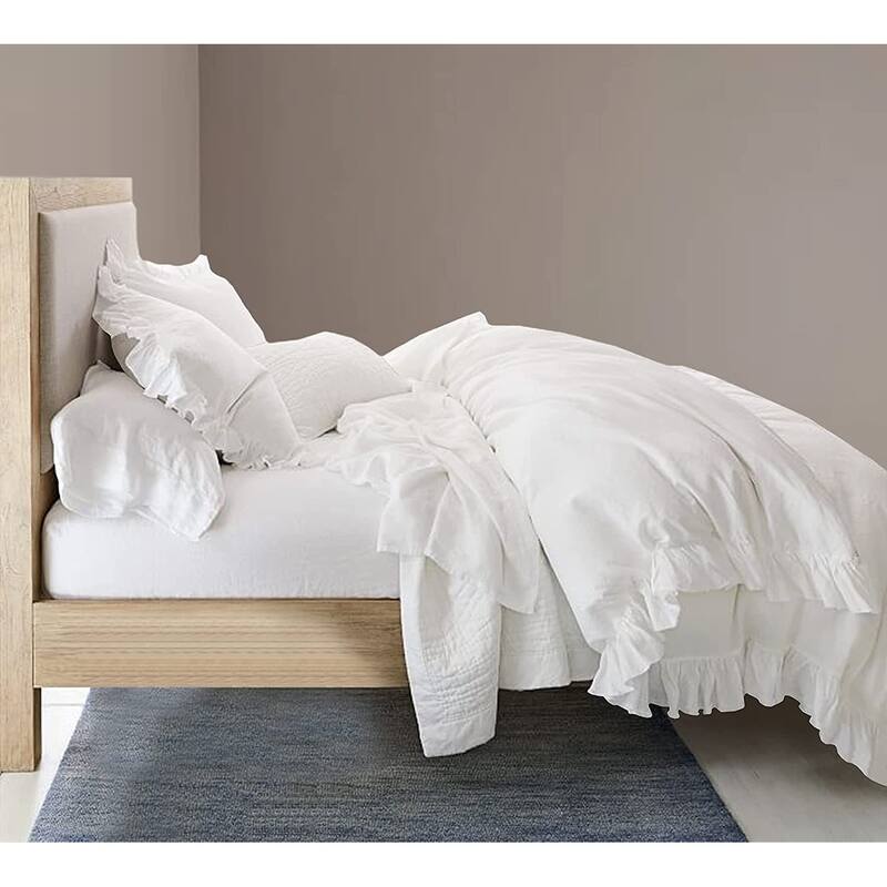 Delara Organic Cotton 300 TC GOTS Certified 8 Internal Ties Ruffled Duvet Set