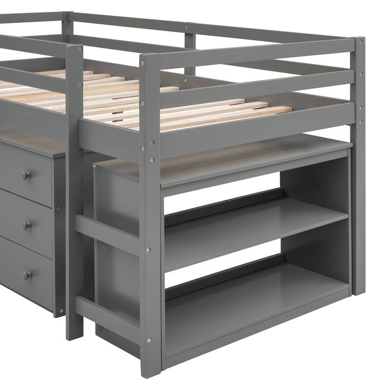 Pine Multifunctional Loft Bed with Movable Desk