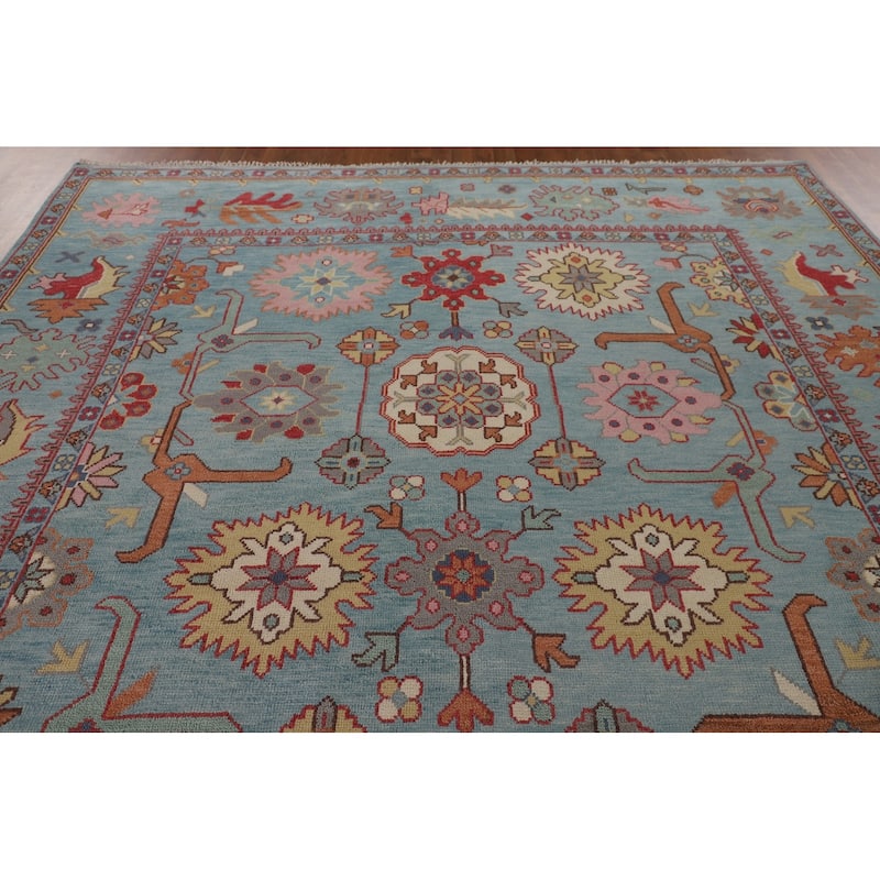 All-Over Blue Oushak Oriental Area Rug Handmade Wool Carpet - 9'2" x 11'9"