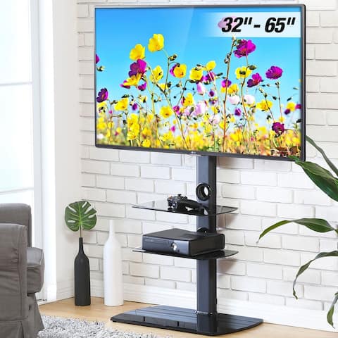 FITUEYES Swivel Mount Floor TV Stand for 32-65 Inches TV Glass Base - 32 - 65 INCHES