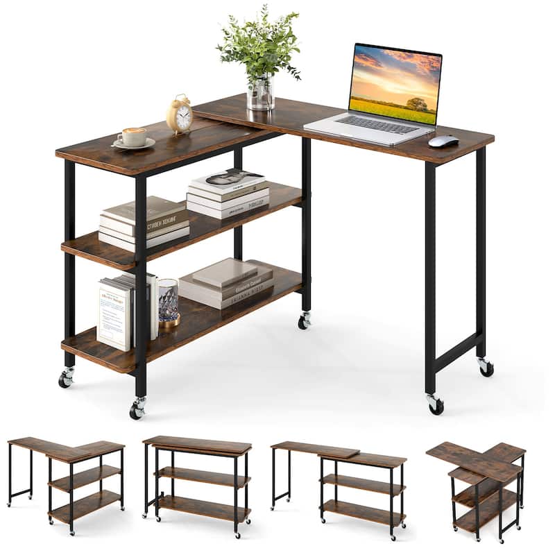 Multifunctional Swivel End Table with 360 Degree Rotation and Casters - 49.5" x 12" x 26.5" (L x W x H)