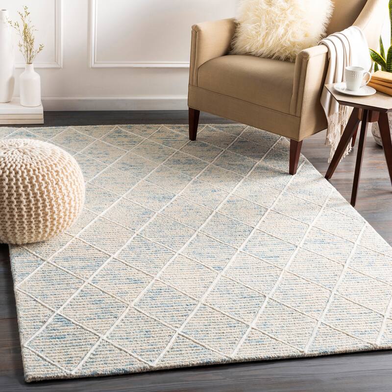 Artistic Weavers Padstow Handmade Wool Blend Trellis Area Rug - Ice Blue - 5' x 7' 6"