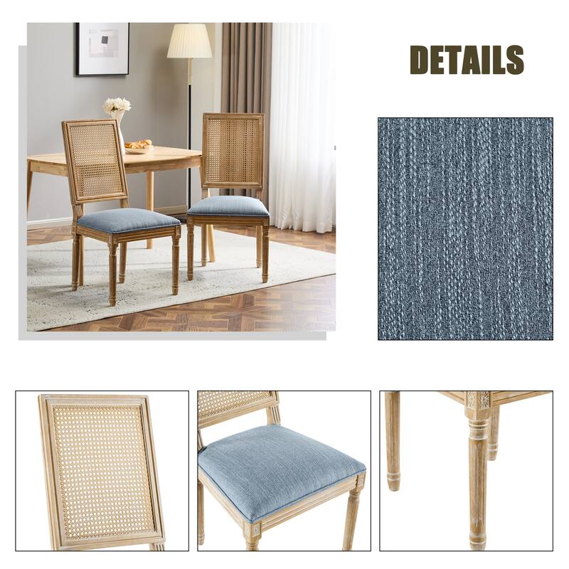 Dining Chairs Elegant Cane Backrest and Upholstered Seats with Fluted Legs Set of 2
