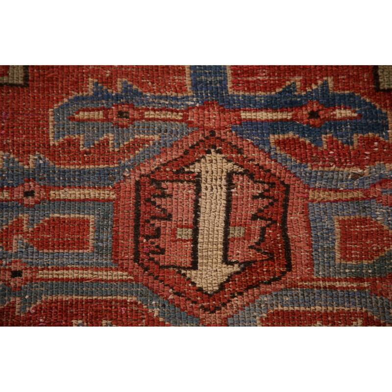 Pre-1900 Antique Vegetable Dye Heriz Serapi Persian Wool Carpet - 9'2" x 10'10"