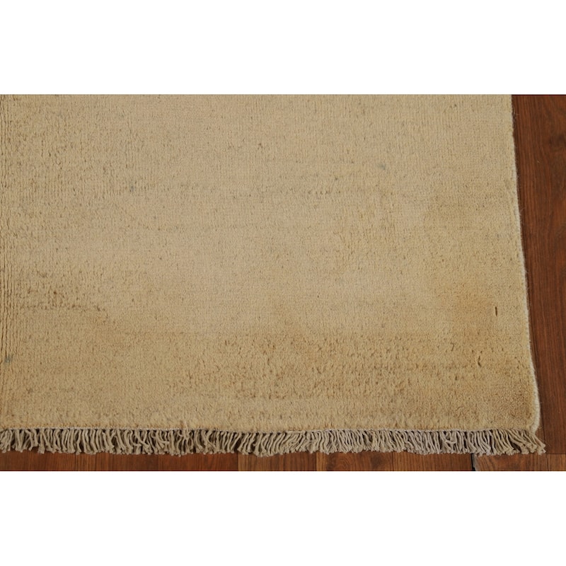 Muted Gold Beige Gabbeh Modern Rug Hand-Knotted Wool Carpet - 3'10"x 6'0"