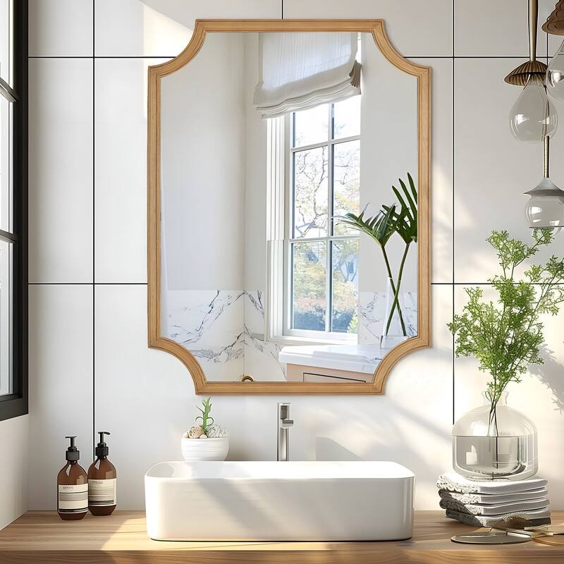 Full Scalloped Corners Arch Farmhouse Wall Mirror with Wood Frame