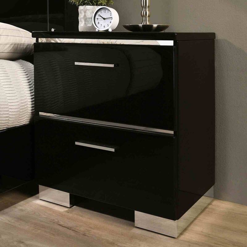 High Gloss Black Contemporary Platform Bedroom Set Bed Nightstand Mirror Dresser Chest