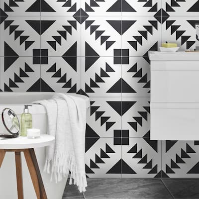 Handmade Tadla in Black and White Tile, Pack of 12 (Morocco)
