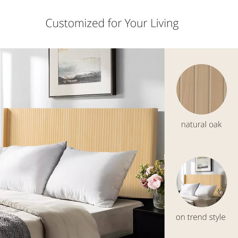 Wood Headboard Queen Size, 64.4" Wide Wooden Queen Headboard Only, Modern Farmhouse Headboards,Wall Mounted Fluted Panel