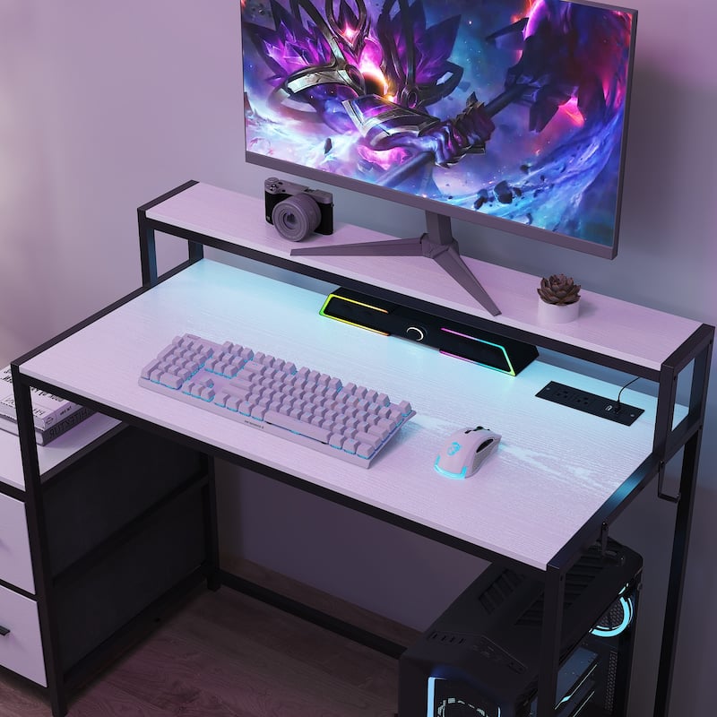 39.4" French Gaming Computer Desk with Power Outlet, 24 Colors & 2 Drawers