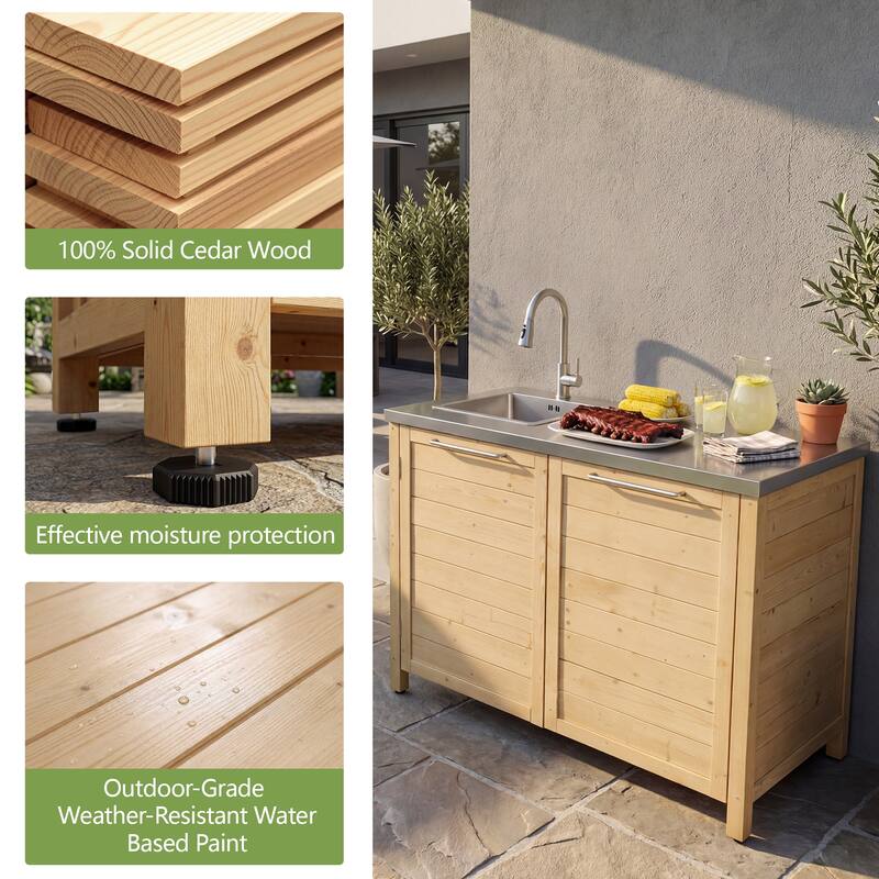Modular Outdoor Kitchen Island Set, 100% Solid Wood BBQ Cabinet , Patio Kitchen Bar Table