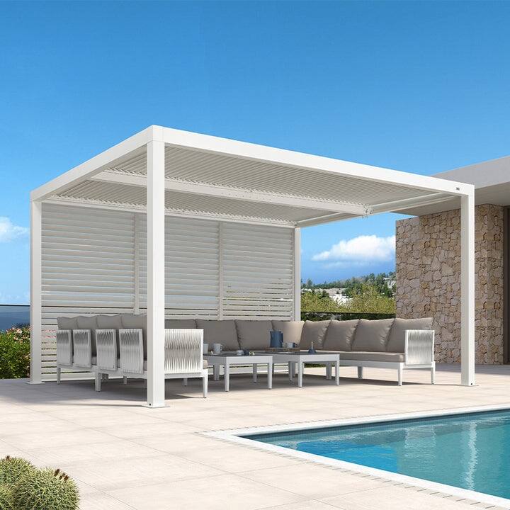PURPLE LEAF Louvered Pergola Modern White Pergola with Adjustable Roof for Deck Backyard Garden