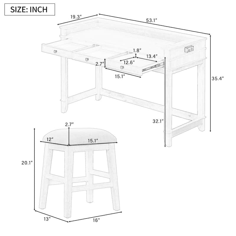 4-Piece Retro Dining Set Dining Table with USB with 3 Upholstered Stools