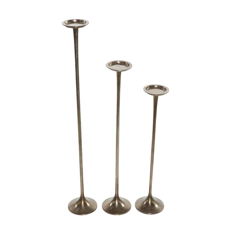 Aluminum Metal Tall Candle Holder - Set of 3 Silver or Dark Gray - Roche River Decor